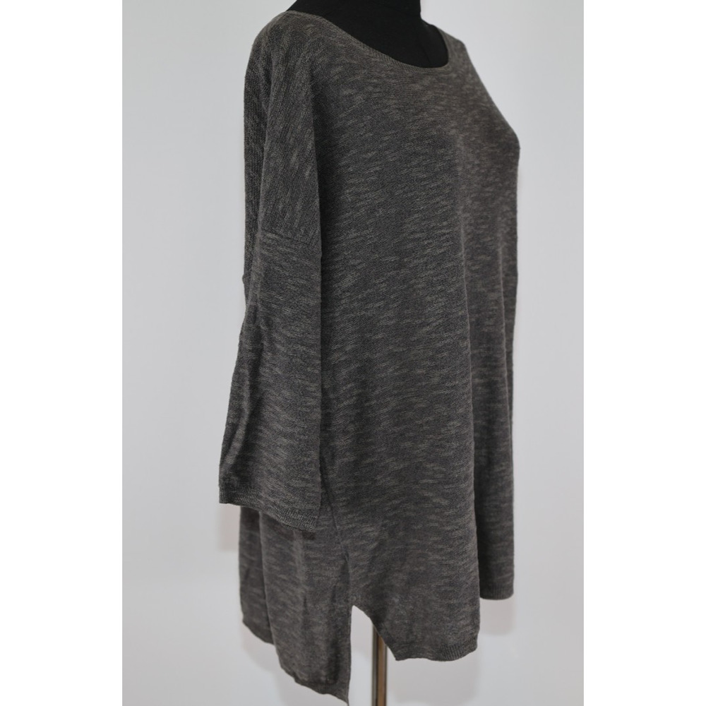 A4 Auth EILEEN FISHER Heathered Gray Cotton Linen Blend Knit Sweater Tunic Sz M - Picture 3 of 6